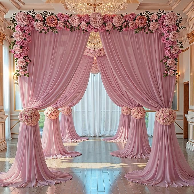 20ft x 10ft Dusty Rose Backdrop Curtains, Wrinkle-Free Sheer Chiffon Fabric Photo Backdrop Drapes for Wedding Arch Party Ceremony Stage Photography Birthday Decorations