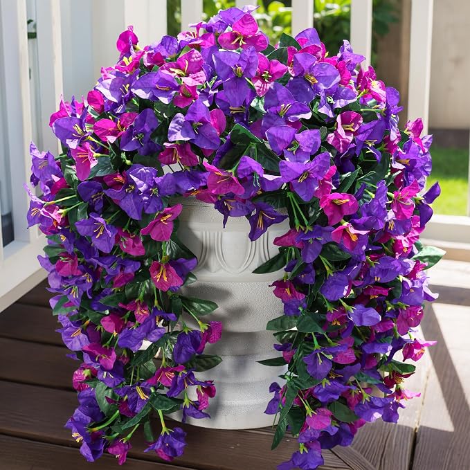 Faux Bougainvillea Artificial Flowers Plants for Outdoors Outside Decor, 2pcs Fake Flowers Silk Long Trailing Vines UV Resistant Realistic Faux Flowers for Front Door Porch Planter Balcony Yard, Mix