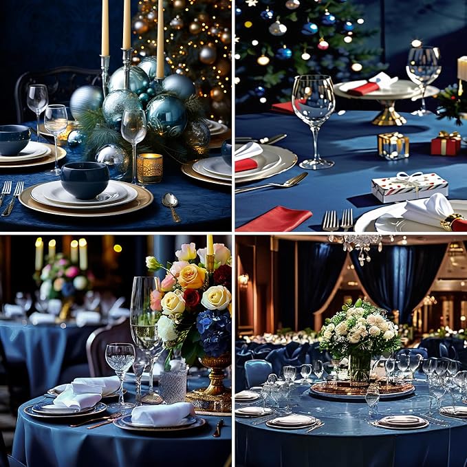 Round Tablecloth 120 Inch Tablecloth 6 Pack Navy Blue Table Cloths Washable Decorative Linen Polyester TableClothes Cover for Dining Table Banquets Buffet Parties and Wedding