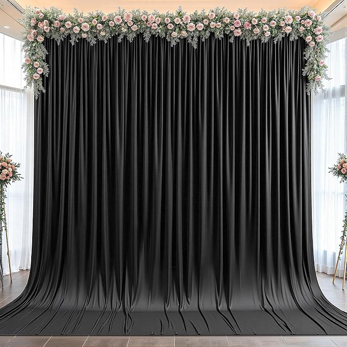30ft x 15ft Black Backdrop Curtain Panels for Weddings - Wrinkle-Free Polyester Photo Drapes for Birthday Party, Photography Background, Stage Decor