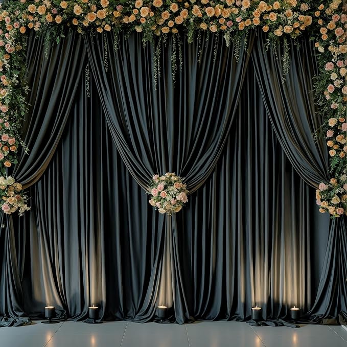 4 Panels Black Backdrop Curtains for Wedding Party Wrinkle Free Backdrops Curtain Drapes Fabric Decorations Photo Back Drop Cloth for Baby Shower Photography Stage Reception 20ft(W) x 12ft(H)