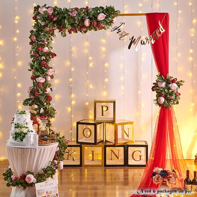 PONKING Flower Garland Artificial Rose Vine Flowers Hanging Fake Roses Vines for Wedding Birthday Party Valentines Christmas Room Wall Arch Decor, 2 Pink & 1 Red Floral Garland Decorations