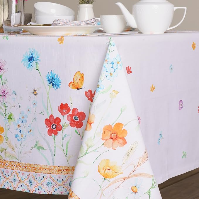 Maison d' Hermine Table Cloth Rectangle Table 100% Cotton 60 x 108 Inches Tablecloth Reusable Decorative for Dining Kitchen Room Farmhouse Party Home Hotel Restaurant Spring Summer - Summer Whisper