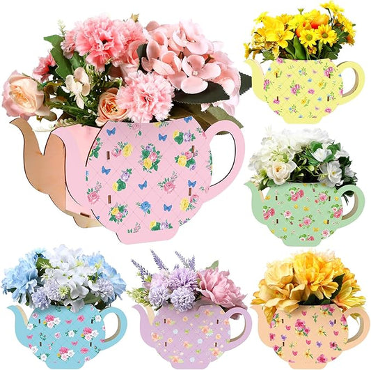 Cinnvoice 6 Pcs Wooden Centerpieces for Tables Baby Shower Decorations Tabletop Boxes Party Favor for Birthday Baby Shower Wedding Garden Tea Party(Tea)