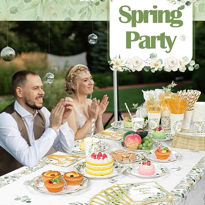 Funnymoom 452 Pcs Sage Green Bridal Shower Decorations for 50, Bride to Be Bridal Shower Paper Plates Napkins Cups Tablecloth Cutlery Straws for Eucalyptus Leaves Wedding Party Supplies