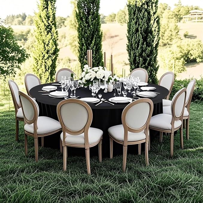 10 Pack Black Round Spandex Tablecloths for 60inch Tables, Stretchy 120inch Fitted 5FT Round Table Cloths Wrinkle Free Washable Table Cover with Skirt for Wedding Birthday Party Dining Banquet Events