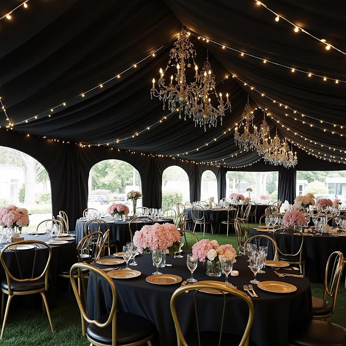 20ftx40ft Black Backdrop Ceiling Drapes,4Panels 40ft Height Wrinkle Free Tent Draping Curtains, Fabric Drapery Ceiling Drapes for Wedding Ceremony Birthday Theme Parties with Rod Pocket
