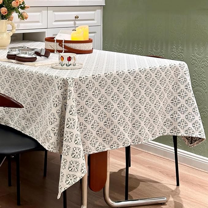Rectangle Gingham Tablecloth, Washable Wrinkle Free Green Table Cloth, Retro White-Green Raised Jacquard Checkered Pattern Table Cover for Dining, Farmhouse, Wedding, Outdoor - 60''x84''