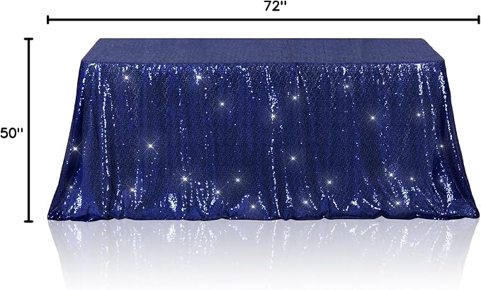 Poise3EHome Navy Blue Sequin Tablecloth 50×72 Inch Rectangle Sparkly Fabric Table Cover Overlay for Birthday Wedding Party Christmas Holiday Baby Shower Decoration