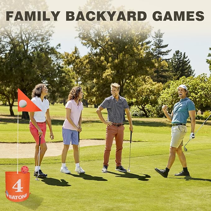 BATONE Golf Bucket Game for Family, Adults and Kids Portable 9 Hole Golf Course with Balls and Flag, Outdoor Indoor Golf Yard Game for Park, Beach, Lawn, Camping