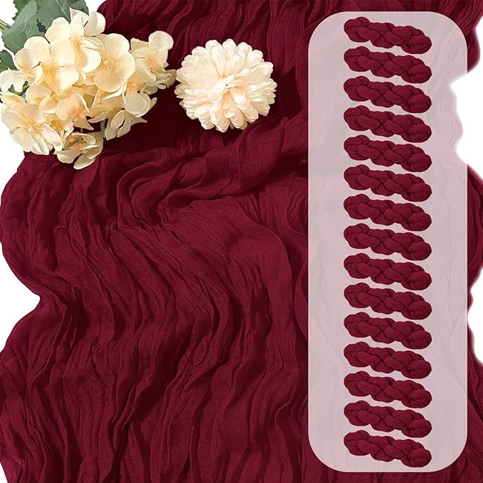 15 Pack Burgundy Cheesecloth Table Runner 17 x 108 inch Cheese Cloth Table Runners 9ft Burgundy Table Runner Rustic Romantic Sheer Gauze Runner for Wedding Party Baby Shower Table Decoration