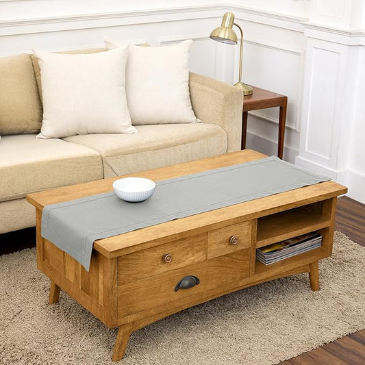 Solino Home Light Grey Table Runner 60 Inches - Cotton Linen Hemstitch Coffee Table Runner 14 x 60 Inch Ideal for Dresser Tables - Spring, Summer, Mothers Day