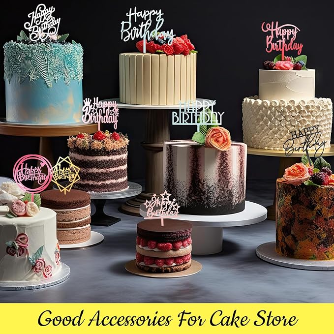 150 Pcs Happy Birthday Cake Toppers Acrylic Cake Topper Glitter Birthday Cake Decorations Double Sided for Adults Various Cake Decoration Party Supplies(Multicolor,Lovely)