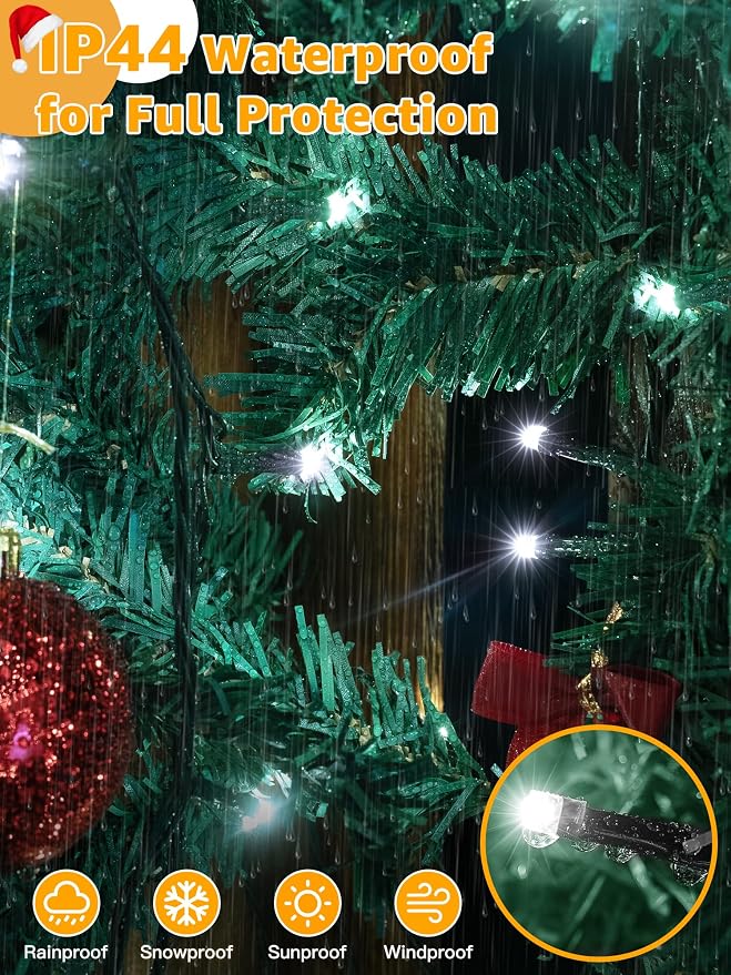 BrightChristmas 1000 LED 328 FT Outdoor String Lights with Remote and Timer, Dimmable with 8 Modes, Waterproof, Cool White Fairy Lights for Christmas Tree & Holiday Decor