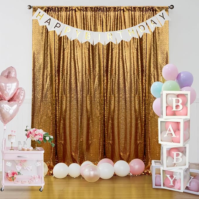 Sugargirl Black Gold Sequin Backdrop Curtain 6 Panels 2FTx8FT Glitter Black Gold Background Drapes Sparkle Photography Backdrop for Party Wedding Birthday Wall Decoration