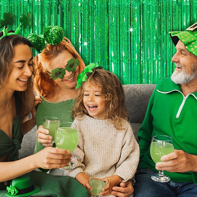 Tinsel Curtain Backdrop Green Birthday Party Decorations 2 Packs Glitter Foil Fringe Curtain Decor Streamers Photo Booth for Christmas Wedding Halloween Graduation