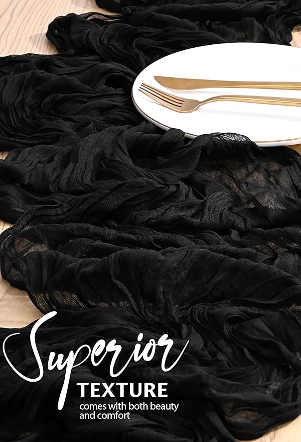 20 Pack Black Cheesecloth Table Runner 10FT Boho Gauze Cheese Cloth Table Runners Romantic Rustic Sheer Table Decorations for Wedding Party Baby Shower Birthday Holiday Home