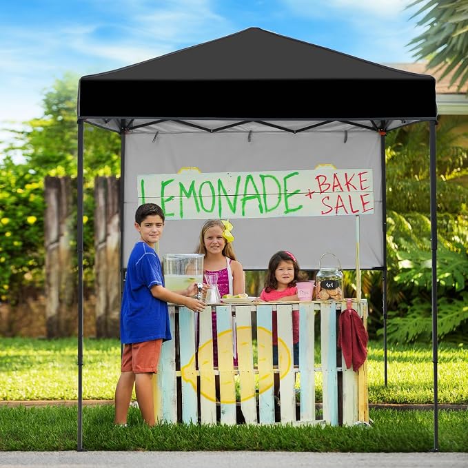 6x4 Pop Up Canopy Tent with Half Wall Panel, Instant Portable Beach Canopy, Outdoor Tent with Carry Bag for Camping, Sports, Tailgating, Events, Black