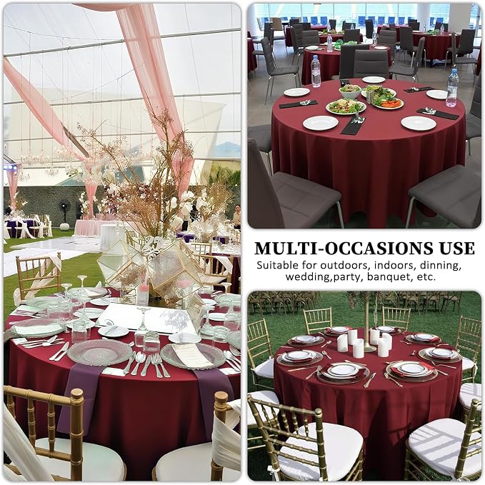 8 Pack Burgundy Round Tablecloth 120 Inch Wrinkle Resistant Burgundy Table Cloth Reusable and Washable Polyester Fabric for Buffet Wedding Party and Banquet