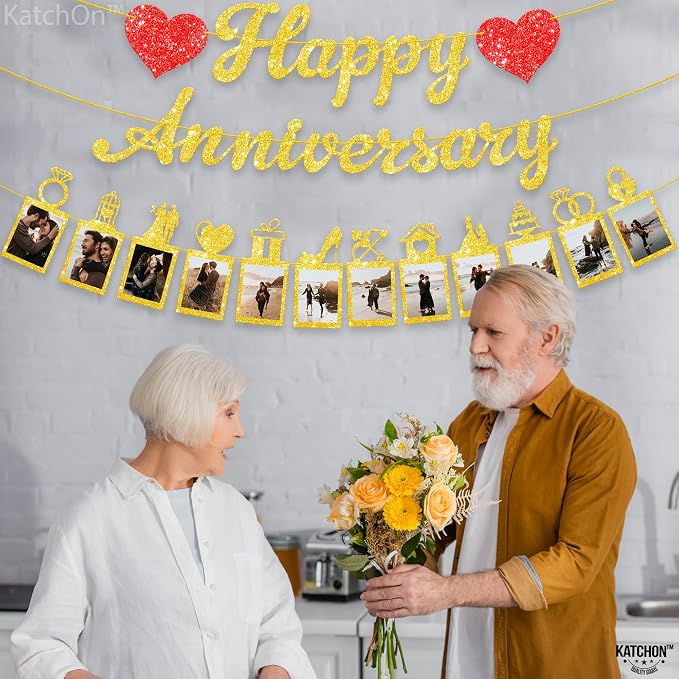 KatchOn Glitter Anniversary Banner - 10 Ft, 2 Strings | 2nd Wedding Anniversary Decorations