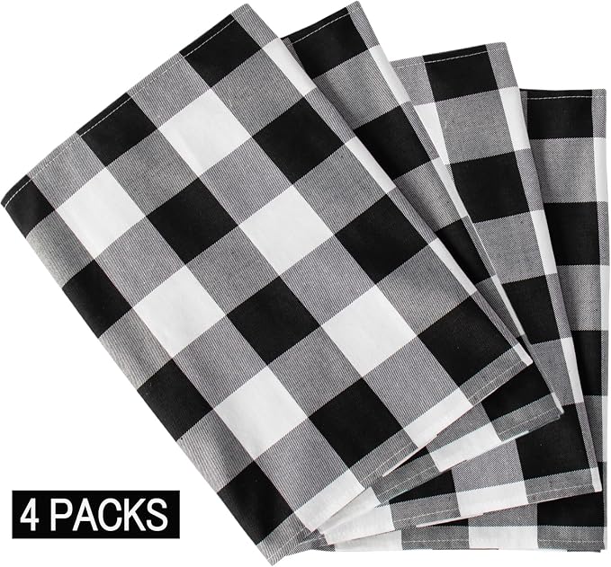 ShinyBeauty 4 Pack Checkered Table Runners - 108 Inch Black & White Christmas Plaid Farmhouse Runners for Dining Table,Picnic,Coffee (14x108 Inch)