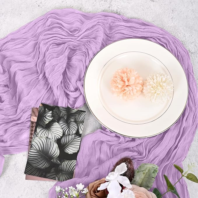 12 Pack Lavender Cheesecloth Table Runner 120 inch Fall Thanksgiving Boho Rustic Gauze Farmhouse 10FT Cheese Cloth Runner for Baby Shower Wedding Party Holiday Home Decor