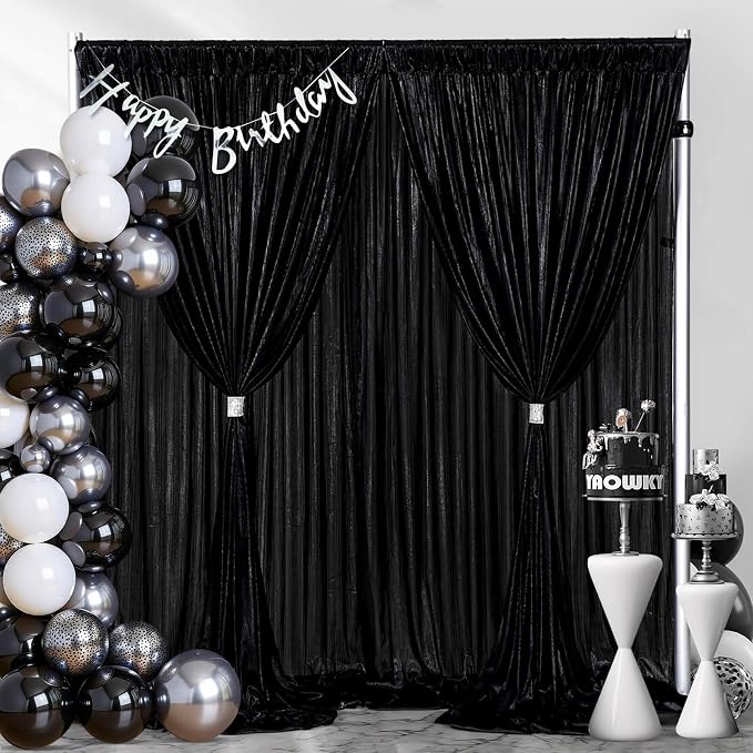 Black Shimmer Wall Backdrop: Sequin Backdrop Panel 4.8ftx10ft 4PCS Photo Backdrops for Birthday Anniversary Wedding Graduation & Bachelorette Party Decoration