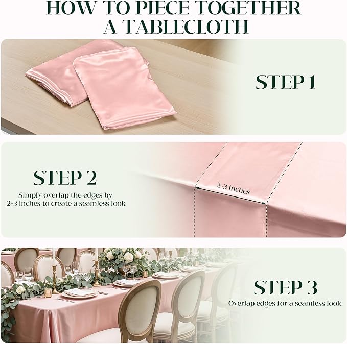 4 Pack Rose Gold Satin Tablecloth 58 x 102 Inches, Rectangular Satin Table Cloths for Wedding Reception, Birthday Party, Graduation & Holiday Banquet Tables