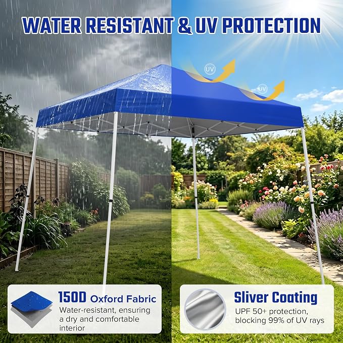 10x10 Pop Up Canopy Tent with Carry Bag, Slant Leg Instant Shade Shelter for Outdoor Events, Camping, Sports, Parties, Blue