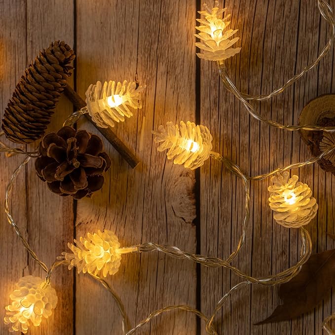 50 Pinecone String Lights, 25ft USB Powered Decorative LED Novelty String Lights (Pine Cone)