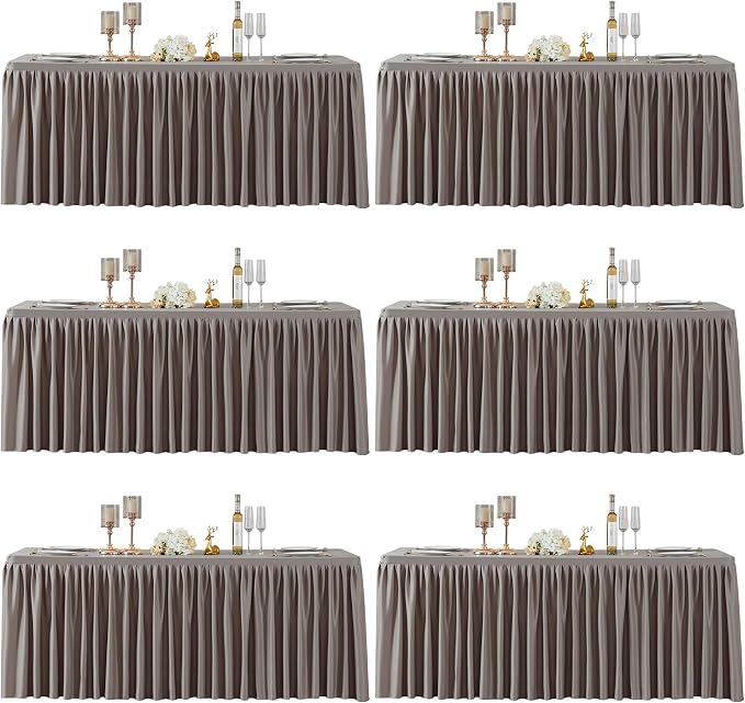 6 Packs Natural Tablecloths Rectangle Tables 6ft, Stretch Fitted Table Covers for 6 Foot Tables Wrinkle Free Rectangle Table Cloth with Skirt for Birthday Party Events Banquette Baby Shower