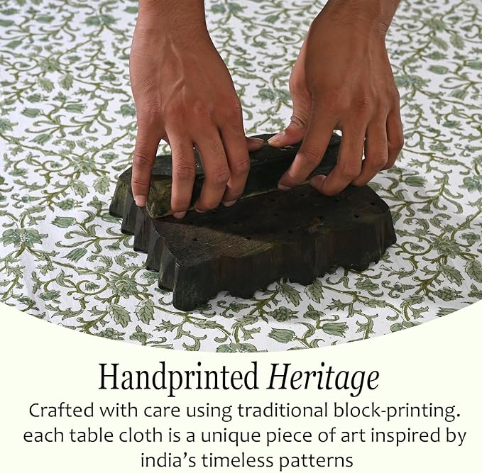 CPC Meadow Vine Tablecloth 100% Cotton 72x140 Inch Indian Block Print Rectangle Table Cover, Table Cloth for Gifting in Weddings, Halloween, Fall, Christmas, Thanksgiving