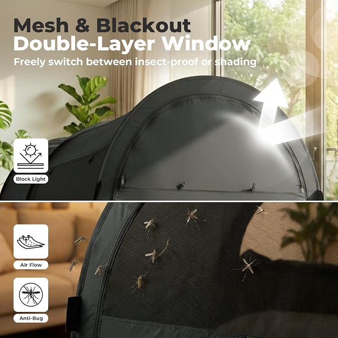 LEEDOR® Bed Tent Dream Tent Bed Canopy Shelter Cabin Sleeping Tent Indoor Pop Up Privacy Warm Breathable Mosquito Mesh Twin/Full/Queen for Kids and Adult (Mattress Not Included)