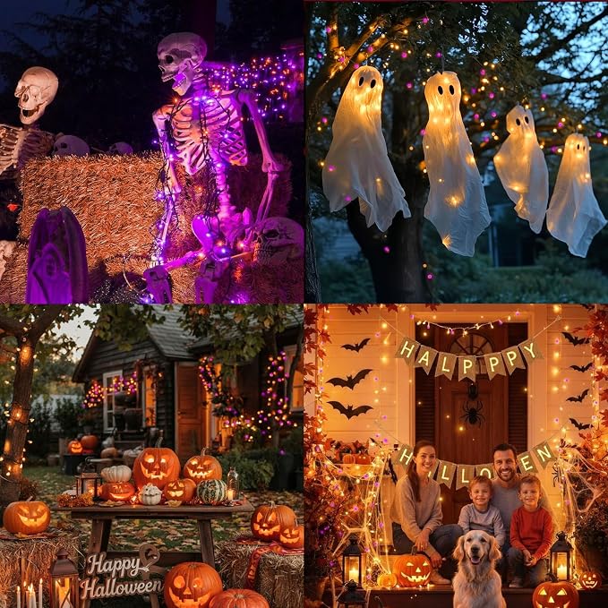 LAMPHOME Purple and Orange Halloween Lights, 99Ft 300LED Mini String Lights, Fairy Lights Connectable Christmas Tree Lights Decorations for Outdoor Indoor Patio Home Party Garden Yard Decor