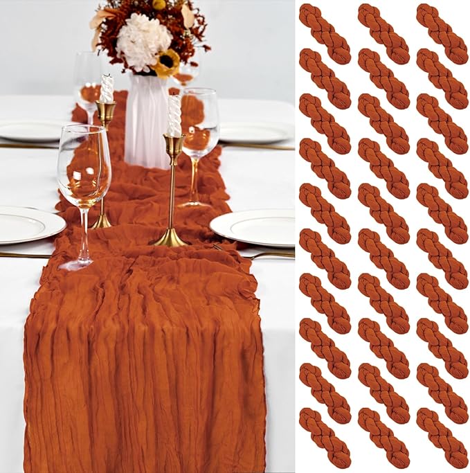 30 Pack Terracotta Table Runner 10Ft Cheesecloth Table Runner Boho Gauze Table Runners Romantic Long Sheer Fabric Cheese Cloth Table Runners for Wedding Party Bridal Shower