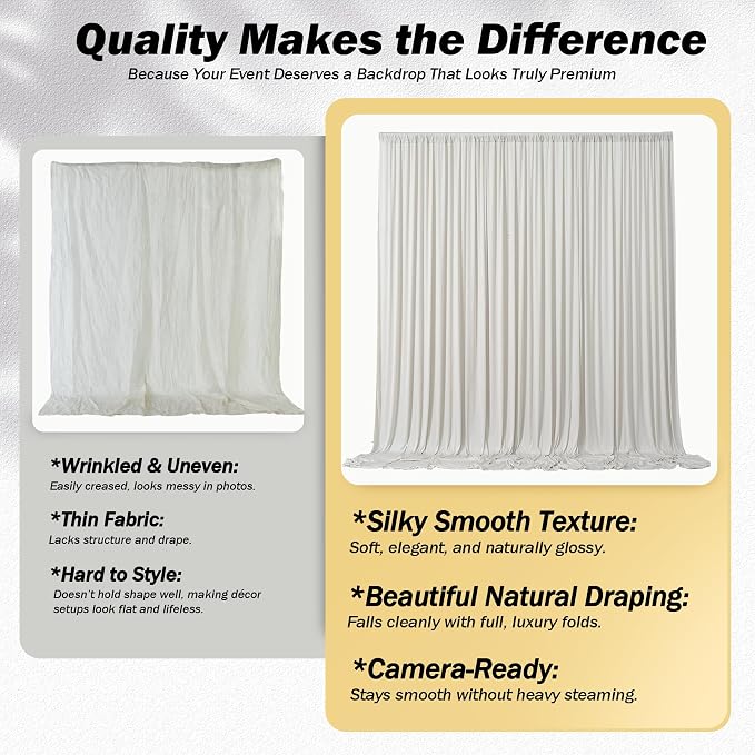20ft×12ft Beige Backdrop Curtain for Wedding Parties, 4 Panels Wrinkle Free Polyester Photo Backdrop Drapes Back Drop Cloth for Birthday Photography Background