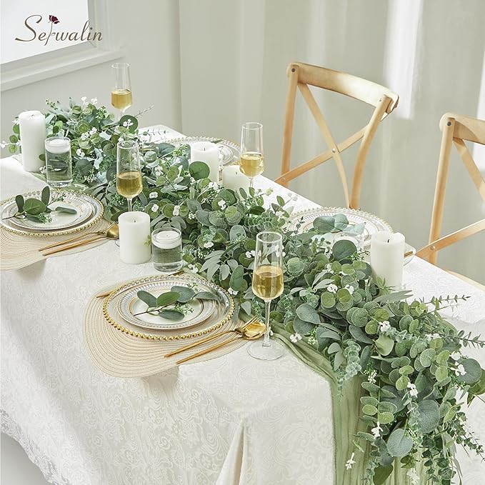 Serwalin 100pcs Artificial Mixed Eucalyptus Stems Leaves Bulk, 4Kinds Fake Greenery Silver Dollar Eucalyptus Leaves Picks,Faux Greenry Stems Sprays for DIY Bouquets Floral Arrangement Home Decor