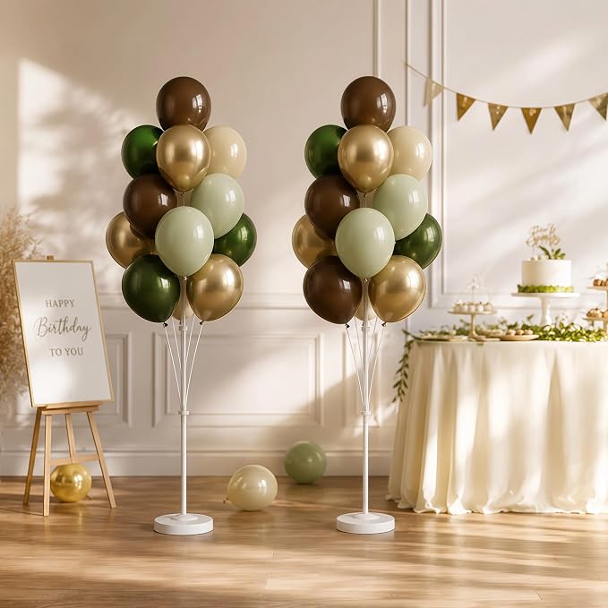 2 Sets Champagne Gold Balloon Stand Kit-Balloon Column Holder with Metallic Rose Balloons for Birthday, Wedding,Baby Shower,Graduation,Anniversary Party Decorations Centerpiece(Forest)