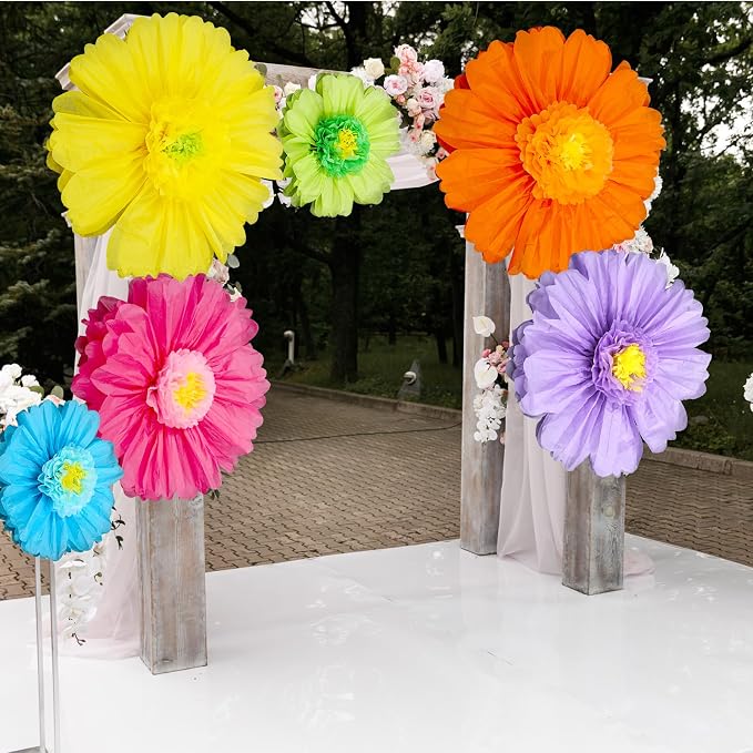Giegxin 6 Pcs 39.3", 31.5", 24" Colorful Giant Paper Flower Mexican Extra Large Tissue Paper Flower for Wall Big Fiesta Crepe Floral Decoration for Wall Wedding Mexican Bridal Shower Tea Party Nursery