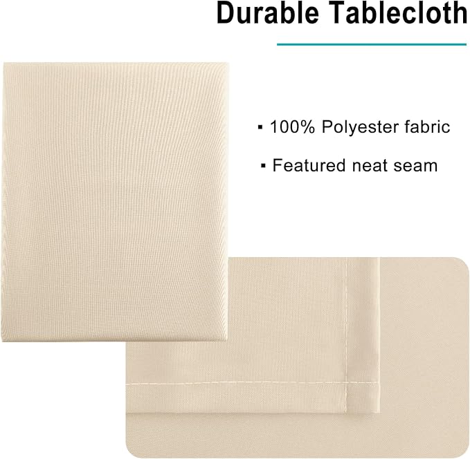 Hiasan Waterproof Tablecloth Rectangle - Washable Fabric Table Cloth for Dining Room Kitchen Birthday Party and Outdoor Use, Beige, 70 x 120 Inch