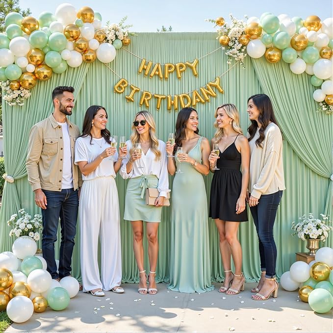 10 Panels Sage Green Backdrop Curtain for Parties Wrinkle Free Dark Green Photo Curtains Backdrop Drapes Fabric Decoration for Weding Baby Shower Birthday Party Photography 50ft(W) x 10ft(H)