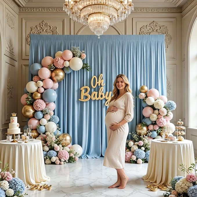 Gallety Baby Blue Backdrop Curtain for Wedding, Photo Backdrop Curtain for Bridal Shower Decorations - 10FT x 10FT Stage Curtains for Graduation Dances,Birthday Party,Baby Themed Celebration