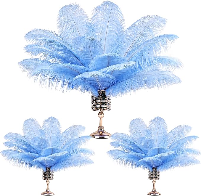 THARAHT Ostrich Feathers 90pcs Large Natural Bulk for Vase Crafts Wedding Party Centerpieces Christmas Tree Decoration Feathers,Babyblue