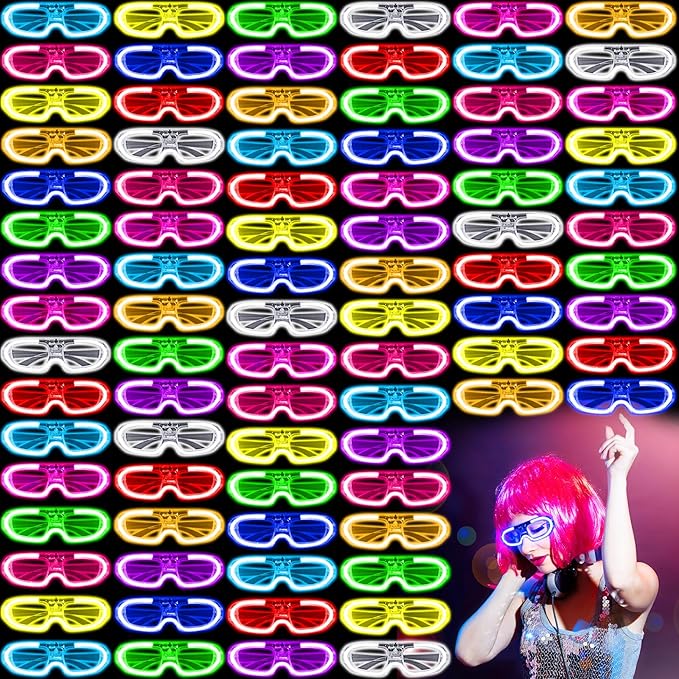 60 Pcs LED Glasses Bulk 10 Neon Colors Glow in the Dark Party Favor Supply for Light Up Glasses 3 Light Modes Glow Stick Sunglasses for Birthday Wedding Rave Party Flash Toy