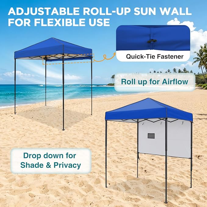 EAGLE PEAK 6x4 Instant Pop Up Canopy Tent with 1 Half Wall Panel, Straight Leg Sun Shelter, Portable Canopy with Carry Bag for Camping, Beach & Sports, Blue