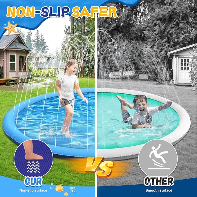 127inch Extra Large Non-Slip Splash Pad Sprinkler for Kid and Dog, Kid Outdoor Toys for Ages 3-12 Boys Girls, Kiddie Dog Pool, Summer Outdoor Water Kids Toys, Parent Games, Backyard, Lawn