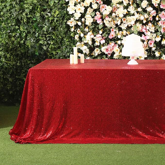 Juya Delight 90" x 132" Red Rectangle Sequin Tablecloth for Party Dinner Banquet Festival Wedding Anniversary Exhibition Dessert Table