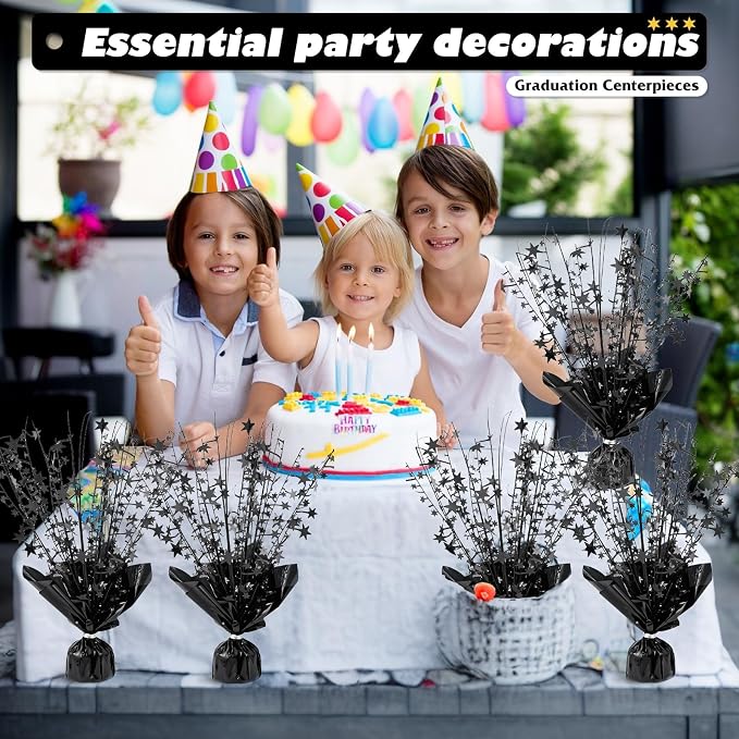 6 Pack Metallic Foil Spray Centerpiece Star Table Decoration Burst Table Centerpieces for Birthday Weddings Anniversaries Christmas New Year Holiday Party Supplies Decor (Black)
