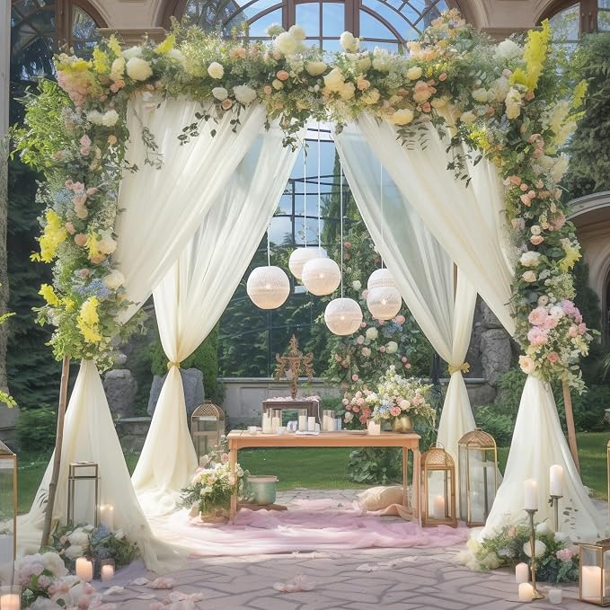 20ft X 10ft Ivory Tulle Backdrop Curtain for Parites, Sheer Backdrop Curtains Fabric Drapes for Wedding Ceremony Arch Party Stage Decorations