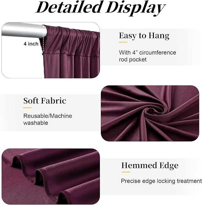 50ft x 15ft Burgundy Backdrop Curtains for Wedding Parties, 10 Panels Extra Long Wrinkle Free Fabric Drapes Photo Backdrop for Baby Shower Birthday Stage Reception Lobby Decoration